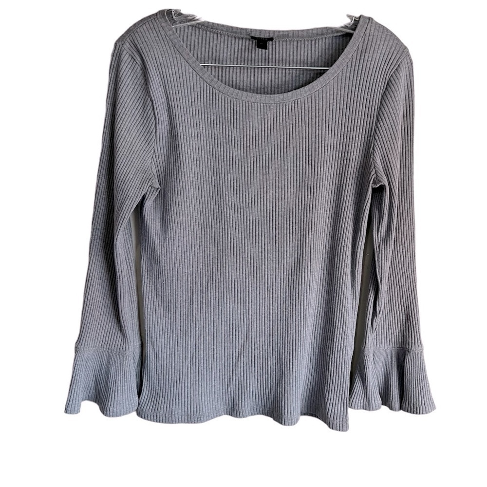J. Crew Gray Ribbed Bell‎ Sleeve Long Sleeve Top